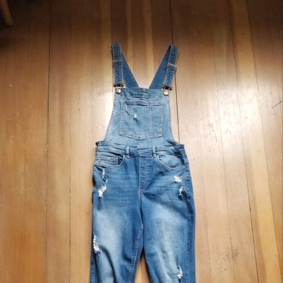"Divided" Highwaisted Skinny Overalls - Picture 1 of 4